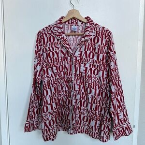 Lands' End Long Sleeve Flannel Christmas Pajama Top Button-Up
